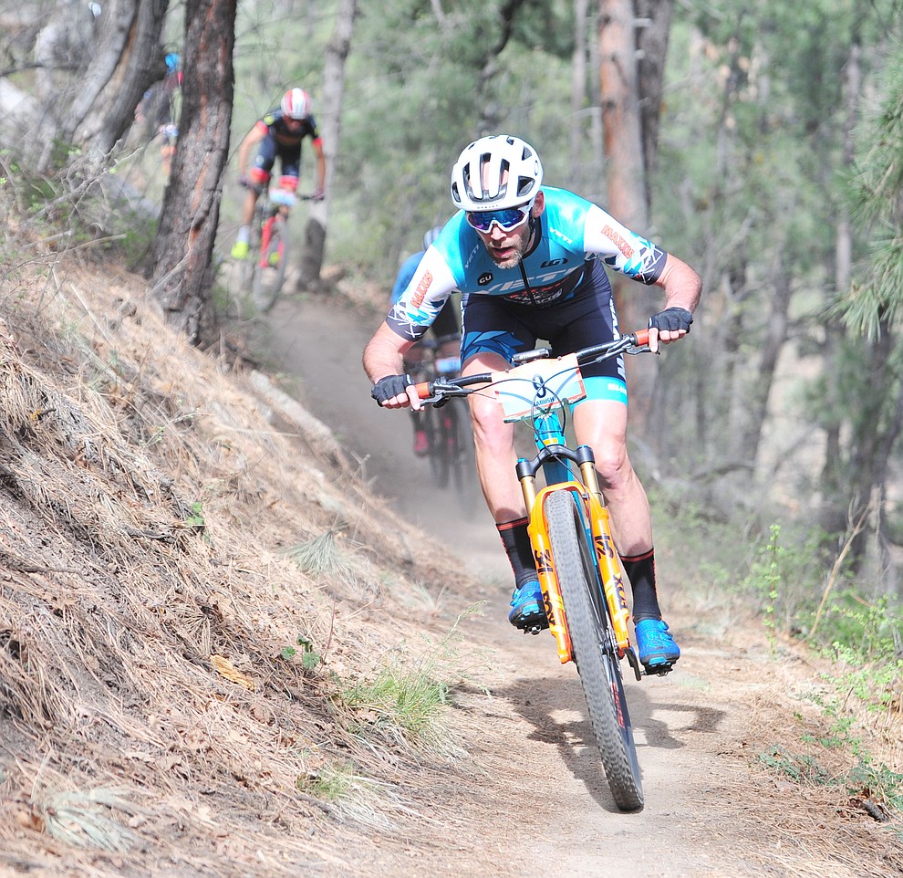 Geoff Kabush on trail 48 during the Whiskey Off Road 50 mile professional race in Prescott Sunday, April 29, 2018. (Les Stukenberg/Courier)