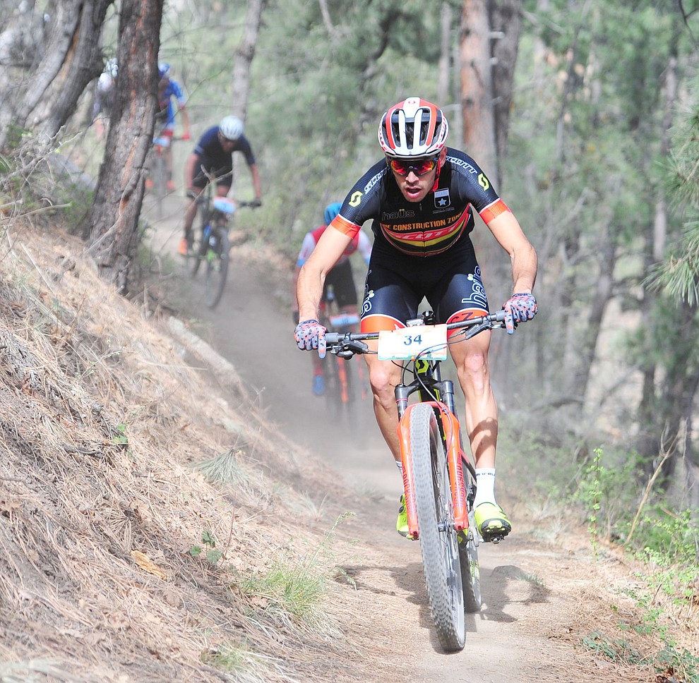 Fernando Riveros Paez on trail 48 during the Whiskey Off Road 50 mile professional race in Prescott Sunday, April 29, 2018. (Les Stukenberg/Courier)