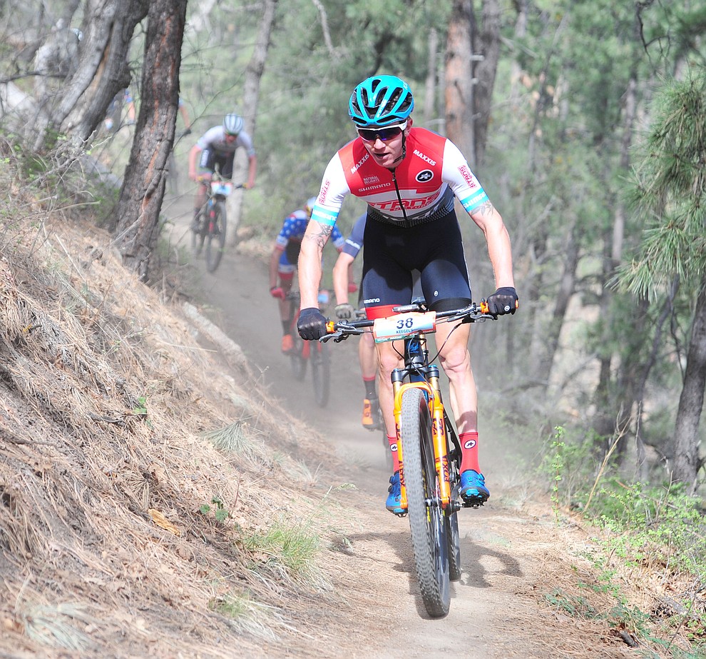 Keegan Swenson on trail 48 during the Whiskey Off Road 50 mile professional race in Prescott Sunday, April 29, 2018. (Les Stukenberg/Courier)