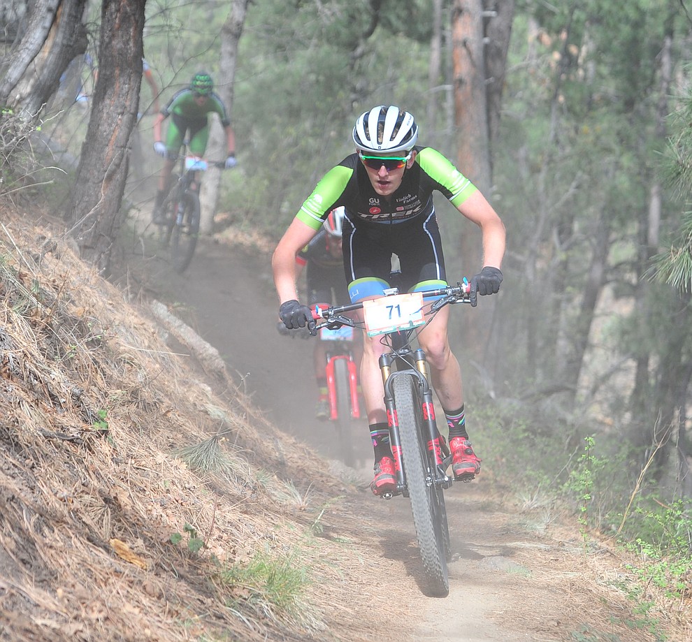 Paul Fabian on trail 48 during the Whiskey Off Road 50 mile professional race in Prescott Sunday, April 29, 2018. (Les Stukenberg/Courier)