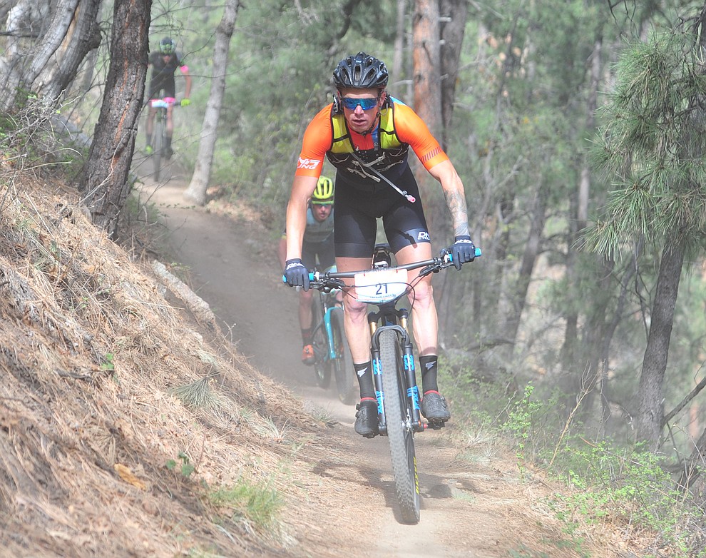 Taylor Lideen on trail 48 during the Whiskey Off Road 50 mile professional race in Prescott Sunday, April 29, 2018. (Les Stukenberg/Courier)