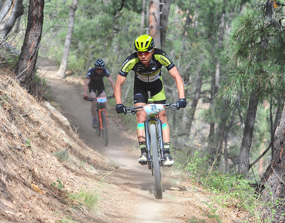 Yuki Ikeda on trail 48 during the Whiskey Off Road 50 mile professional race in Prescott Sunday, April 29, 2018. (Les Stukenberg/Courier)