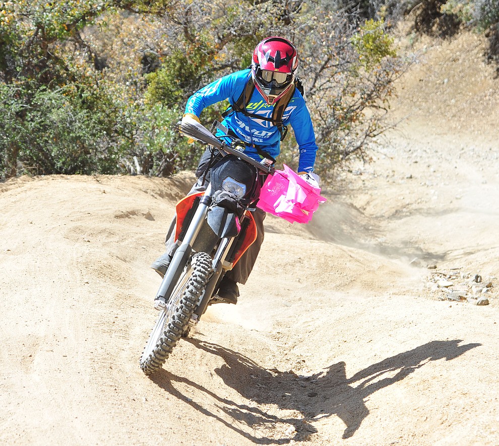 John Shumaker riding the lead moto on the 53 FS Road during the Whiskey Off Road 50 mile professional race in Prescott Sunday, April 29, 2018. (Les Stukenberg/Courier)
