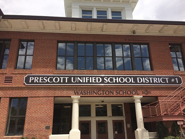 New signage is pictured on the front of the old Washington Traditional School in Prescott. (Nanci Hutson/Courier)