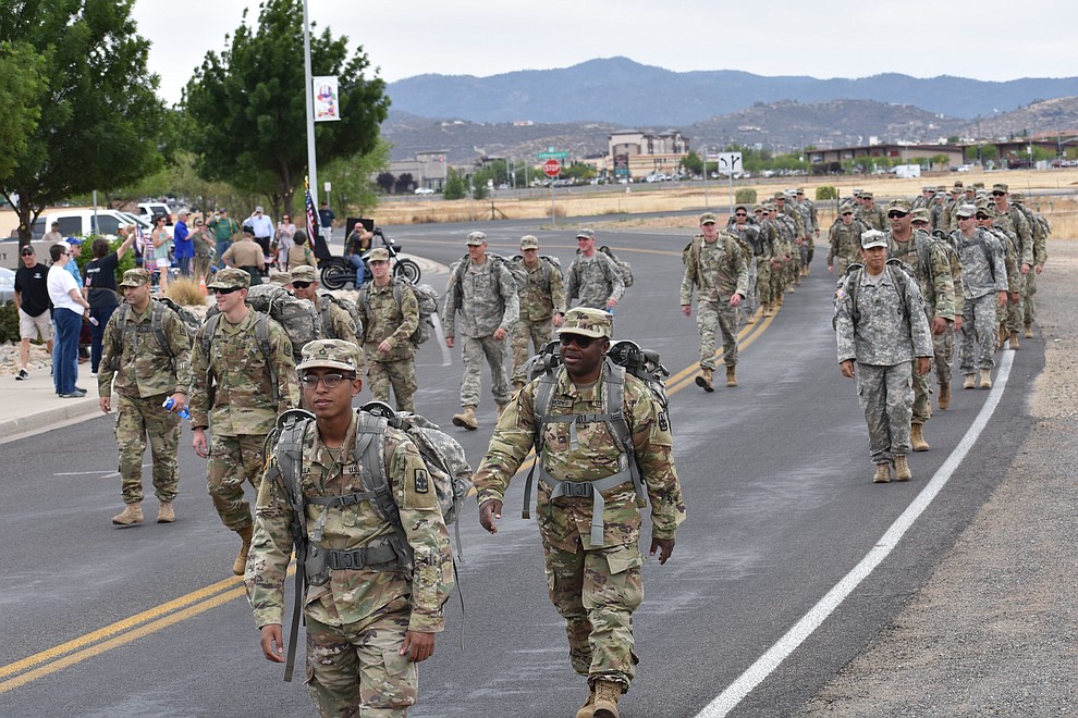 National Guard Infantry Unit Charlie Company 1st Battalion-158 parade around the Civic Center in Prescott Valley on Sunday, May 6, in anticipation of their deployment to Afghanistan. (Richard Haddad/WNI)