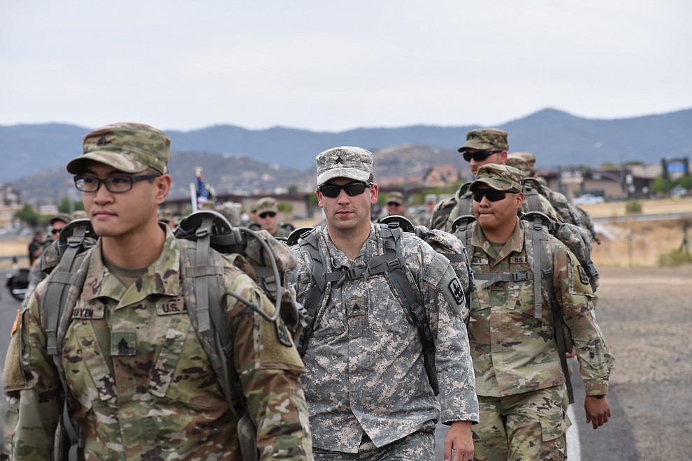 National Guard Infantry Unit Charlie Company 1st Battalion-158 parade around the Civic Center in Prescott Valley on Sunday, May 6, in anticipation of their deployment to Afghanistan. (Richard Haddad/WNI)