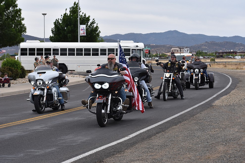 Local motorcyclists and veterans joined a military parade in Prescott Valley Sunday, May 6, 2018 to honor National Guard Infantry Unit Charlie Company 1st Battalion-158 in anticipation of their deployment to Afghanistan. (Richard Haddad/WNI)