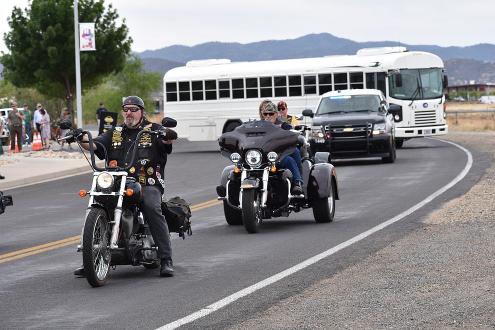 Local motorcyclists and veterans joined a military parade in Prescott Valley Sunday, May 6, 2018 to honor National Guard Infantry Unit Charlie Company 1st Battalion-158 in anticipation of their deployment to Afghanistan. (Richard Haddad/WNI)