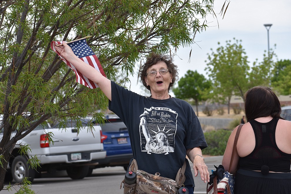 Military families and other members of the public cheer on National Guard Infantry Unit Charlie Company 1st Battalion-158 as they parade around the Civic Center in Prescott Valley on Sunday, May 6, 2018 in anticipation of their deployment to Afghanistan. (Richard Haddad/WNI)