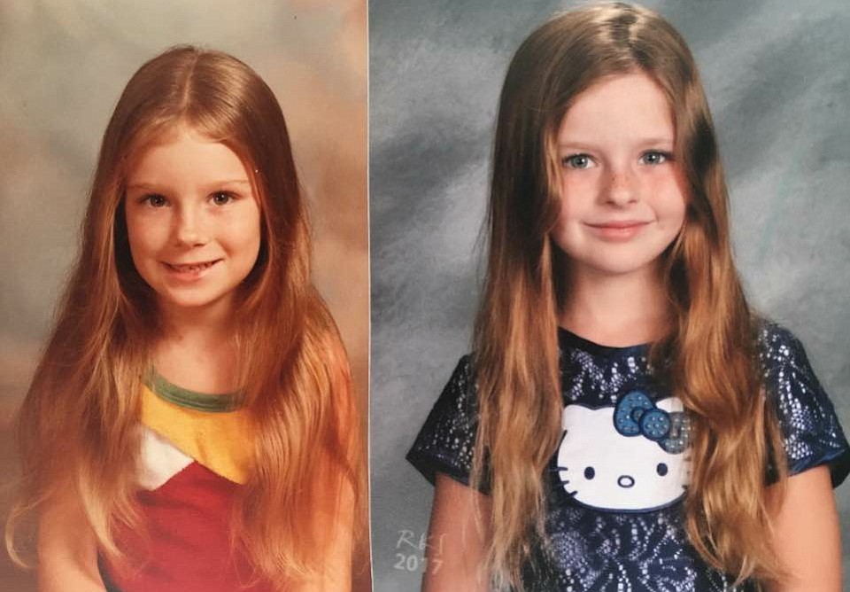 Shelly Hopkins - mother - age 41.Brooke Hopkins - daughter - age 6..Rules doesn’t say what age picture has to be so in pic we are both 6.