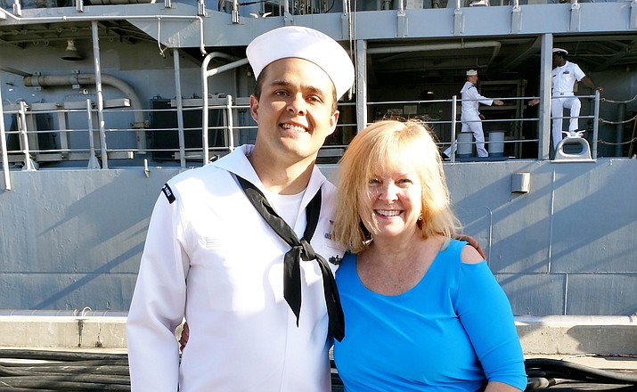 Third Class Petty Officer Kevin McEntire is pictured with his grandmother Judy Bluhm in San Diego on Monday, May 7, 2018, following his service onboard the USS Bunker Hill. (Judy Bluhm/Courtesy)