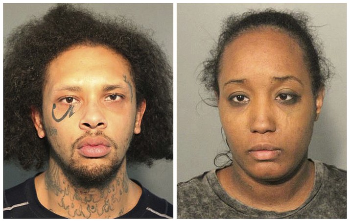 This photo combo of booking mugs provided by the Solano County Sheriff's Office in Fairfield, Calif., shows Jonathan Allen and his wife, Ina Rogers. Police said Monday, May 14, 2018, they had removed 10 children from a squalid California home and charged their father, Allen, with torture and their mother, Rogers, with neglect after an investigation revealed a lengthy period of severe physical and emotional abuse. (Solano County Sheriff's Office via AP)

