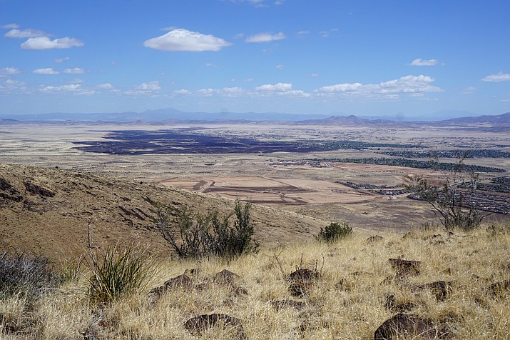 The area that burned in last week’s Viewpoint Fire was visible Sunday, May 13, from a number of spots along the Town of Prescott Valley’s Glassford Hill Summit Trail. The 6,123-foot elevation at the summit offers a vantage point for much of the Prescott Valley/Prescott area, including the charred area from the Viewpoint-area wildfire. (Cindy Barks/Courier)