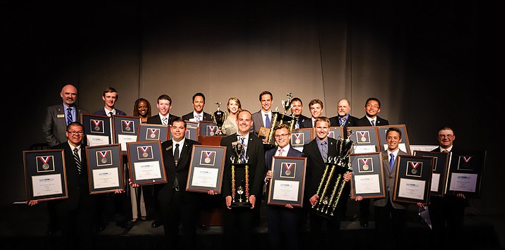 Embry-Riddle Aeronautical University’s Prescott Campus’ Golden Eagles Flight Team pose with their awards after the 2018 National Intercollegiate Flying Association (NIFA) Safety and Flight Evaluation Conference (SAFECON) competition in Indiana earlier this month. (Embry-Riddle Aeronautical University/Courtesy)