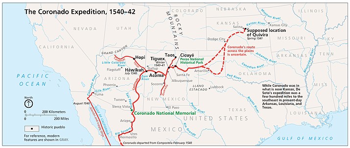 Map of the Coronado Expedition, courtesy of the National Park Service, Coronado National Memorial, www.nps.gov/coro   (Dave Lewis/Courtesy)
