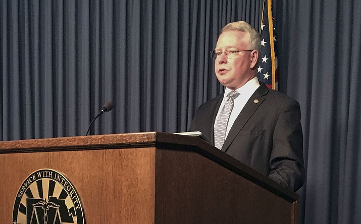 Maricopa County Attorney Bill Montgomery is pictured Feb. 14, 2018, at a news conference in Phoenix. In a letter dated May 8, 2018, he details a process to limit release of video evidence, only for law-enforcement purposes, and he describes how prosecutors will pursue protective orders from judges in an effort to keep records private. (AP Photo/Jacques Billeaud, File)