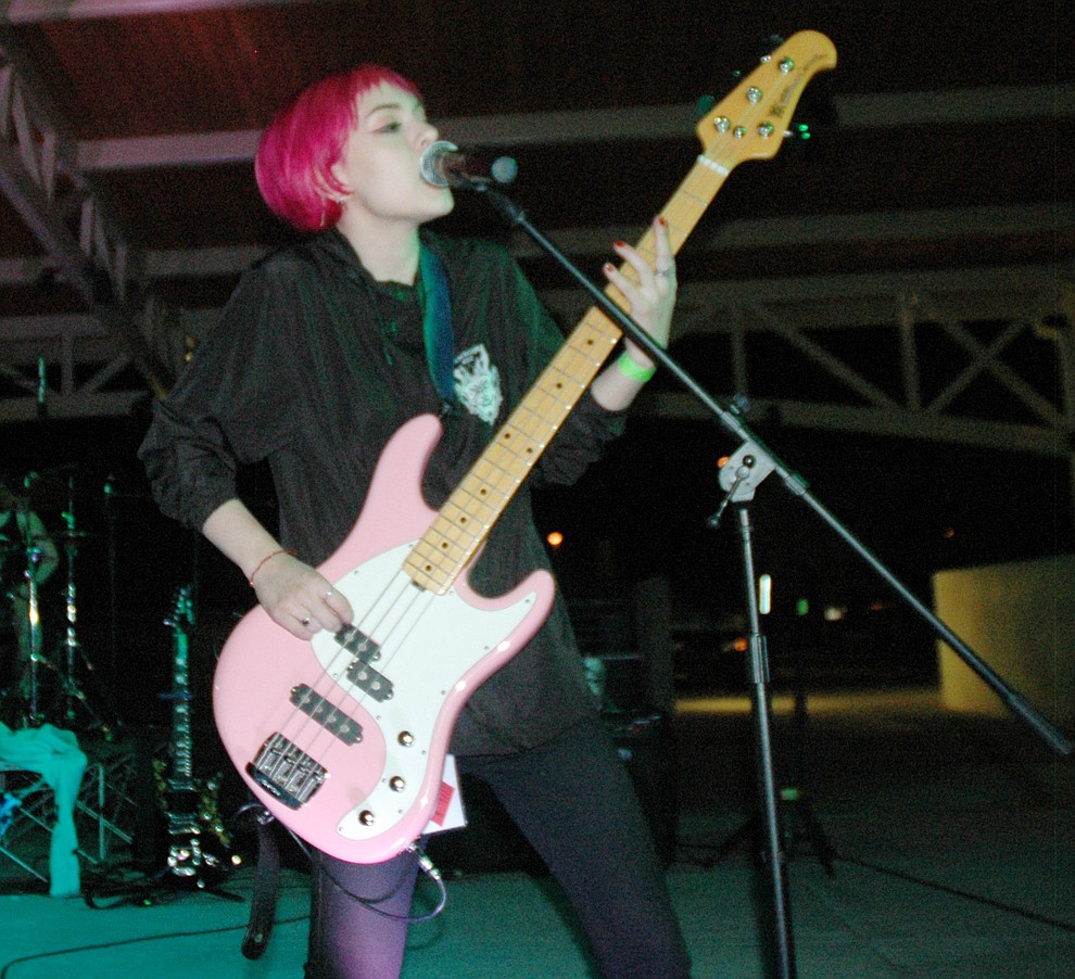 Doll Skin bassist Nicole Rich performs at the Prescott Valley Music Festival Saturday, May 19, at the Theatre on the Green. A two-day festival, Doll Skin was SaturdayÕs headliner. (Jason Wheeler/Tribune)