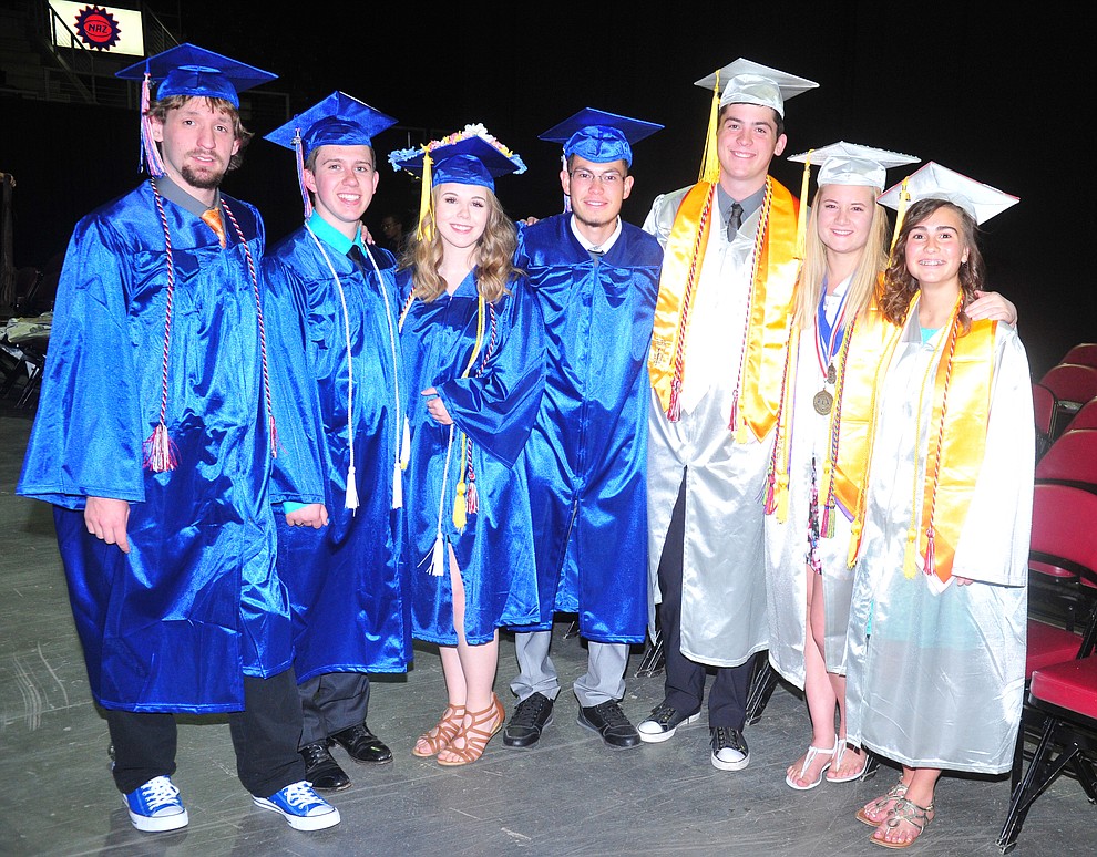 Bradley Nelson Trevor Kuntz, Paige Achten, Kaleb Chacon, Wyatt Dodds, Kaelyn Darst and Rebecca Tupper before the Chino Valley Commencement held Wednesday, May 23, 2018 at the Prescott Valley Event Center. (Les Stukenberg/Courier)