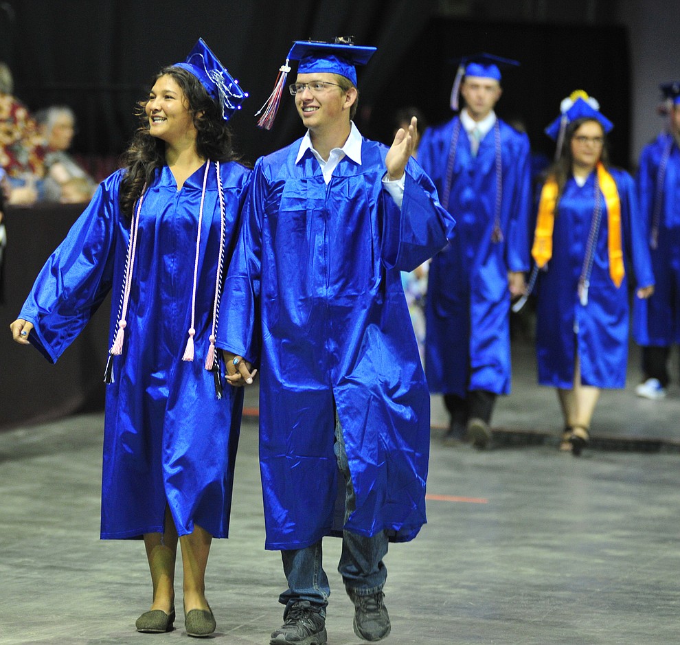 Walking in the processional at the Chino Valley Commencement held Wednesday, May 23, 2018 at the Prescott Valley Event Center. (Les Stukenberg/Courier)