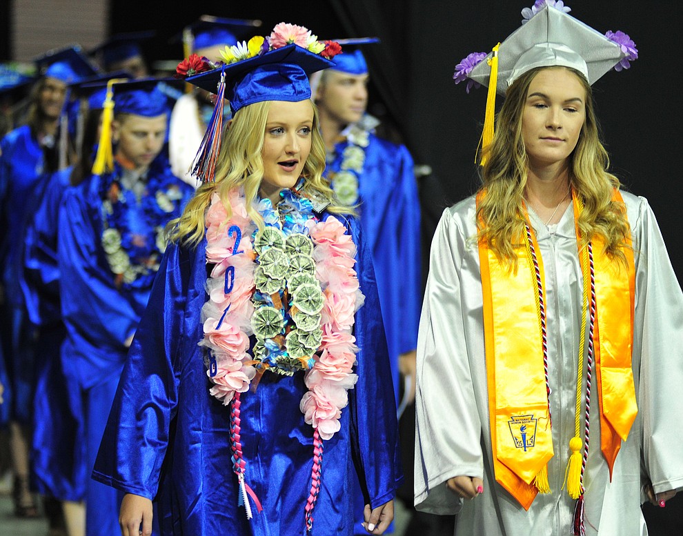 Walking in the processional at the Chino Valley Commencement held Wednesday, May 23, 2018 at the Prescott Valley Event Center. (Les Stukenberg/Courier)