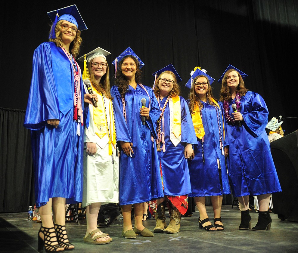 The choir waits to sing the National Anthem at the Chino Valley Commencement held Wednesday, May 23, 2018 at the Prescott Valley Event Center. (Les Stukenberg/Courier)