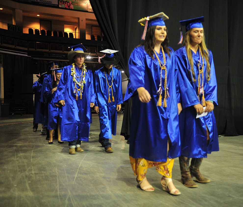 Walking in the processional at the Chino Valley Commencement held Wednesday, May 23, 2018 at the Prescott Valley Event Center. (Les Stukenberg/Courier)