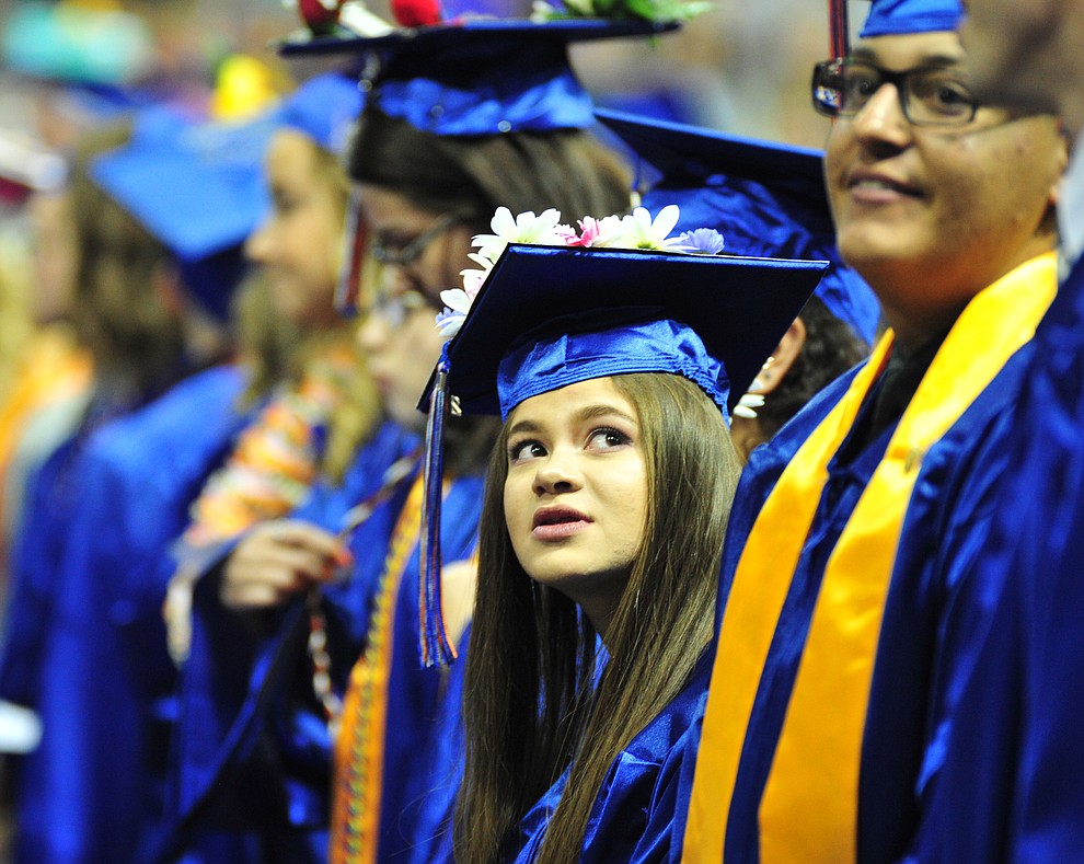 Looking for family members at the Chino Valley Commencement held Wednesday, May 23, 2018 at the Prescott Valley Event Center. (Les Stukenberg/Courier)