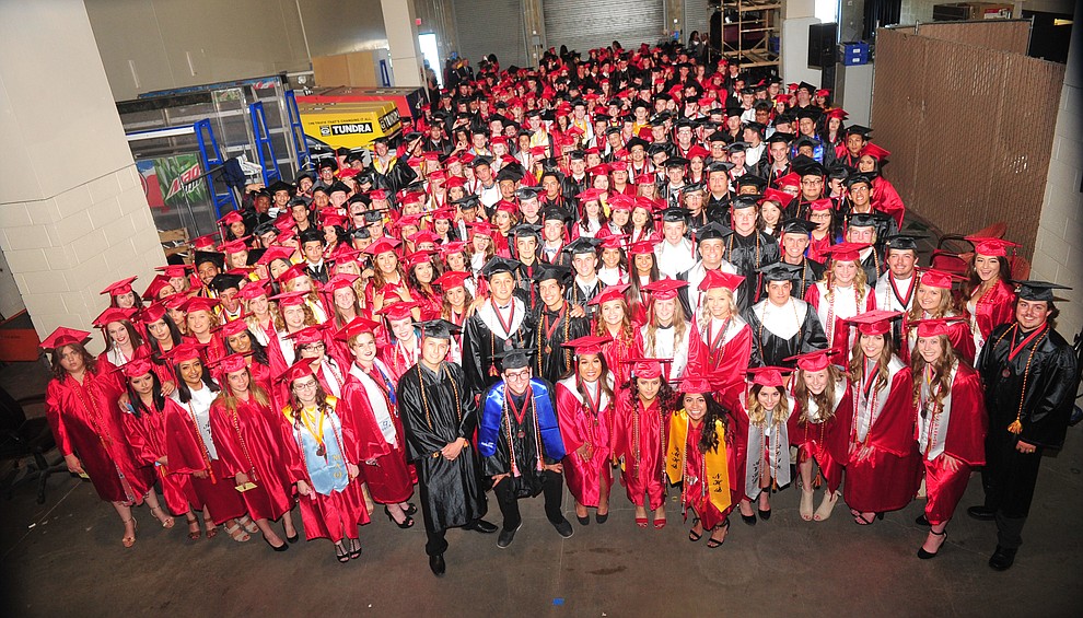Soon to be graduates pose before the 2018 Bradshaw Mountain High School Commencement Ceremony at the Prescott Valley Event Center Thursday, May 24, 2018. (Les Stukenberg/Courier)