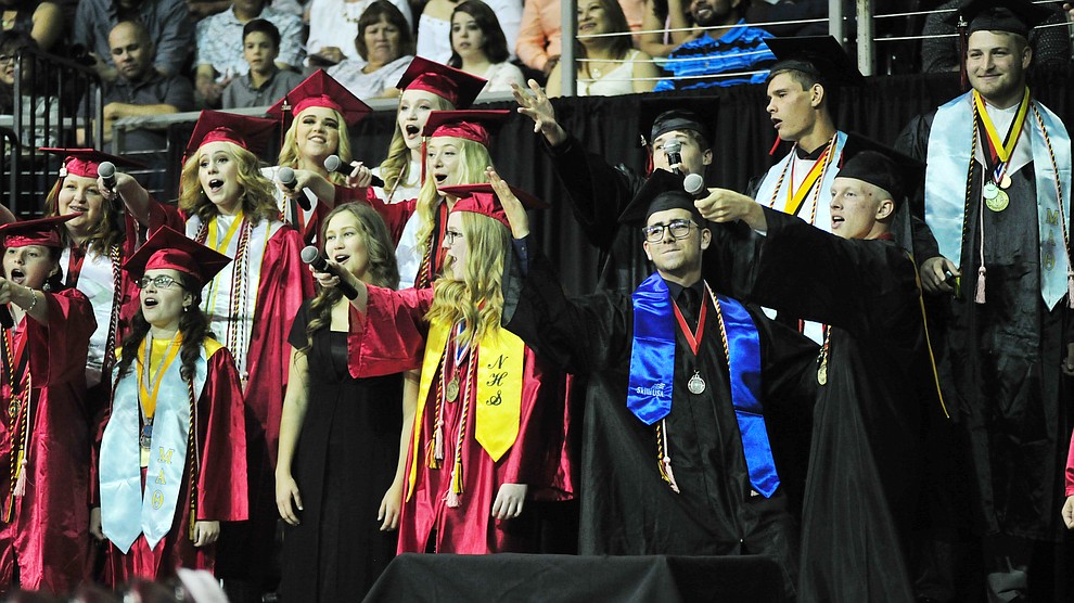 The Choral Union sings I'll Be There for You during the 2018 Bradshaw Mountain High School Commencement Ceremony at the Prescott Valley Event Center Thursday, May 24, 2018. (Les Stukenberg/Courier)