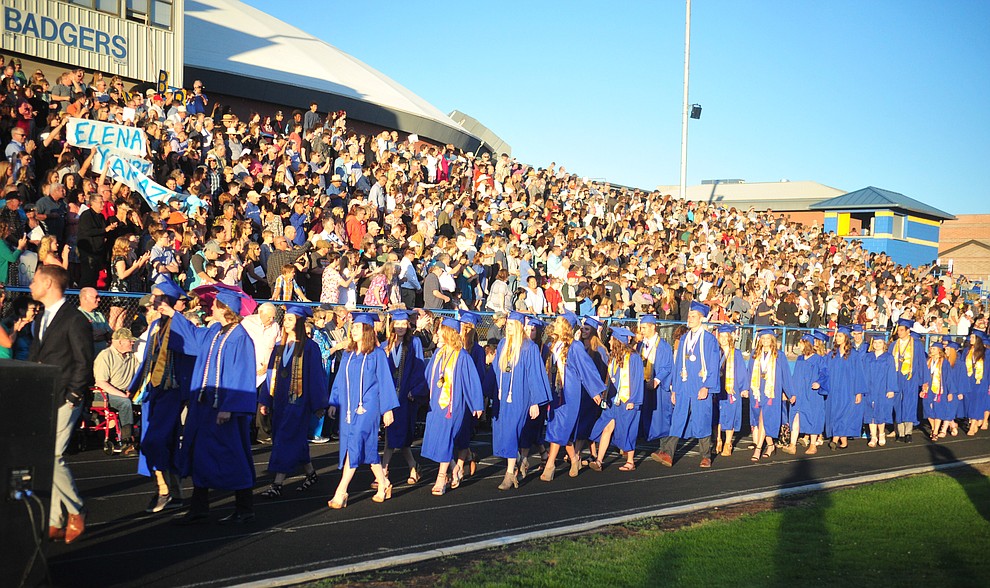 Students walk in the processional during the 2018 Prescott High School Commencement Ceremony at the school Friday, May 25, 2018. (Les Stukenberg/Courier)