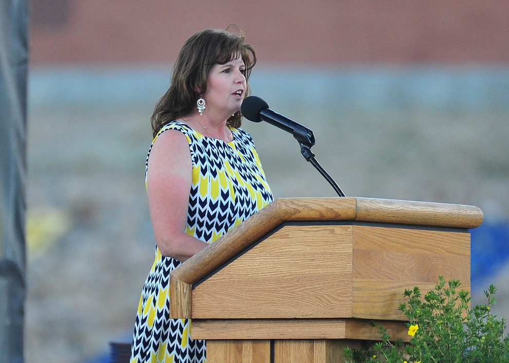 Principal Stephanie Hillig speaks during the 2018 Prescott High School Commencement Ceremony at the school Friday, May 25, 2018. (Les Stukenberg/Courier)