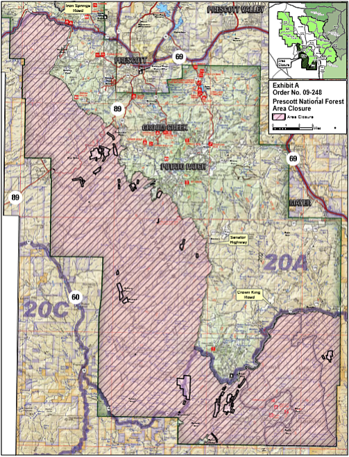 A map showing which parts of the Prescott National Forest will be closed as of 8 a.m. Friday, June 1. 