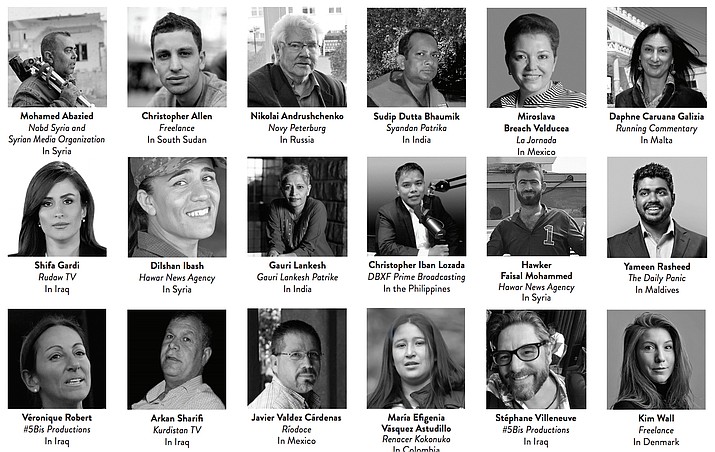 Eighteen journalists who died while reporting the news in 2017 are being added to the Journalists Memorial at Newseum in Washington, D.C. today, June 4, 2018.