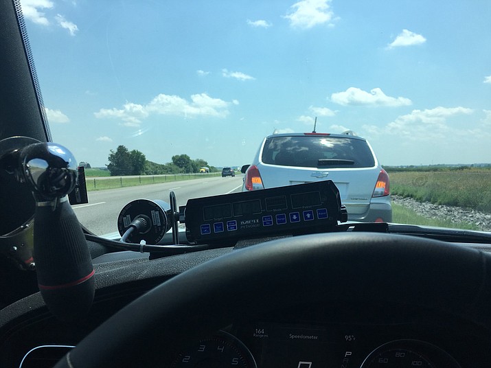 An Indiana State Police trooper who tweeted a photo of a vehicle he stopped for driving too slowly in the left lane says he is overwhelmed by the widespread praise he's receiving online. (Indiana State Police/Stephen Wheeles)