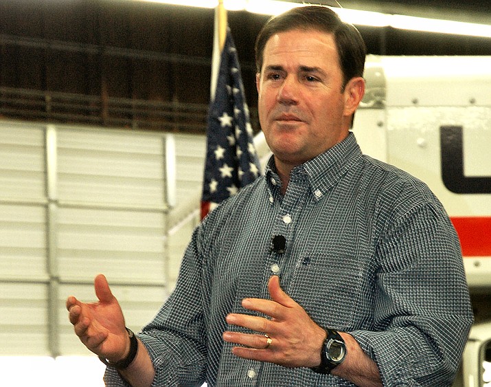 There is no legal requirement for Gov. Doug Ducey to do anything other than organized campaign rallies -- if even that, given that the governor has the benefit of incumbency and the free media that generates every time he makes a pronouncement. Photo by Howard Fischer/Capitol Media Services