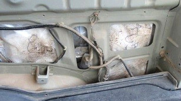 A 19-year-old man from San Luis was arrested Tuesday after crossing into the U.S. in Arizona. When American officers pulled him over, a police dog found packages of methamphetamine weighing almost 53 pounds and valued at about $158,000 in his truck's gas tank. (U.S. Customs and Border Patrol)