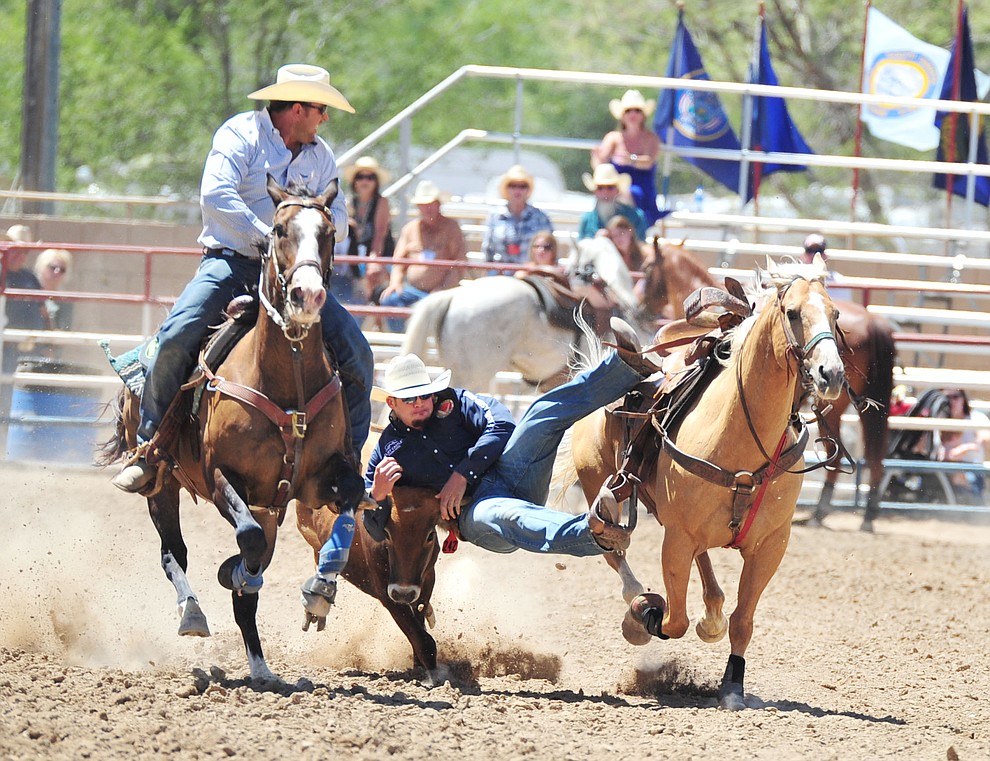 Jake Trujillo has a 6.5 second run during the third performance of the Prescott Frontier Days Rodeo Saturday, June 30, 2018.(Les Stukenberg/Courier)