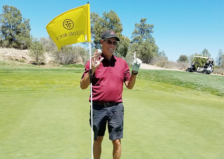 After playing golf for more than three decades, retired Prescott Fire Chief Bruce Martinez knocked in his first hole-in-one June 27 at Talking Rock Golf Club north of Prescott. (Brent Schnitzius/Courtesy)