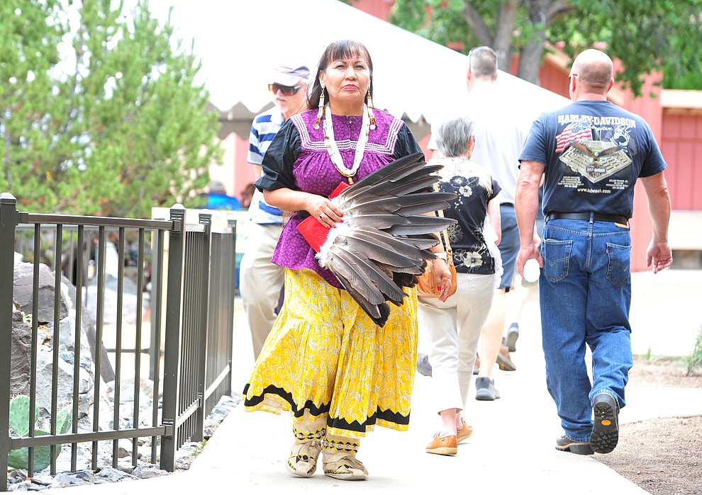 Yellowbird Indian Dancer Doreen Duncan at the 21st annual Indian Arts Market at the Sharlot Hall Museum Saturday, July 14, 2018. The market continues today from 9:00 - 4:00. (Les Stukenberg/Courier)