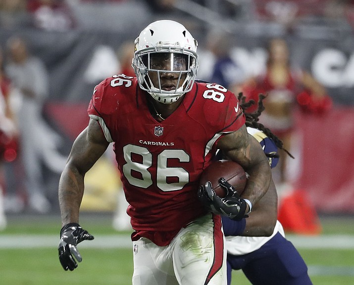 Arizona Cardinals tight end Ricky Seals-Jones (86) during the first half of an NFL football game against the Los Angeles Rams, Sunday, Dec. 3, 2017, in Glendale. (Rick Scuteri/AP, File)