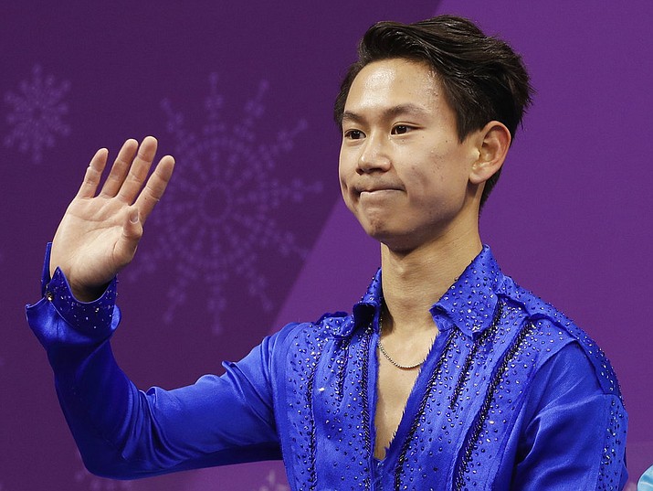 In this Feb. 16, 2018 file photo, figure skater Denis Ten, of Kazakhstan, reacts as his score is posted following his performance in the men's short program figure skating, in the Gangneung Ice Arena at the 2018 Winter Olympics in Gangneung, South Korea. Prosecutors in Kazakhstan said Thursday, July 19, 2018, that Olympic figure skating medalist Denis Ten has been killed, and they are treating the case as murder. (AP Photo/David J. Phillip, File)

