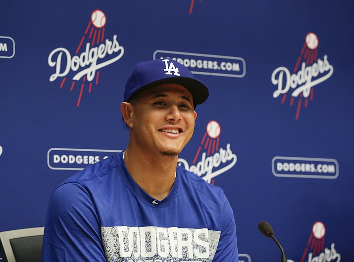 Los Angeles Dodgers’ Manny Machado speaks at a news conference before a baseball game against the Milwaukee Brewers Friday, July 20, 2018, in Milwaukee. (Morry Gash/AP)