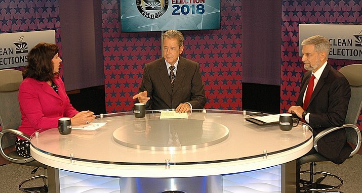 Incumbent Michele Reagan and Republican challenger Steve Gaynor face off Thursday night at a televised debate on KAET-TV, the Phoenix PBS affiliate, hosted by Ted Simons. (Capitol Media Services photo by Howard Fischer)
