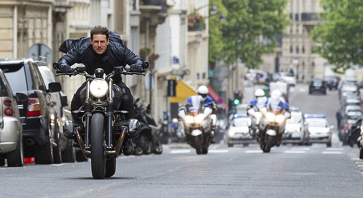 This image released by Paramount Pictures shows Tom Cruise in a scene from "Mission: Impossible - Fallout." (Chiabella James/Paramount Pictures and Skydance via AP)
