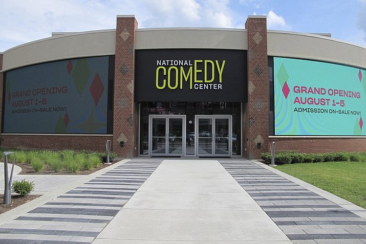 This July 24, 2018, file photo shows the main entrance to the National Comedy Center in Jamestown, N.Y. The center is open for laughs in “I Love Lucy” comedian Lucille Ball’s hometown. Amy Schumer, Lewis Black and Dan Aykroyd are among comedians set to appear during this week’s grand opening celebration. (AP Photo/Carolyn Thompson, File)

