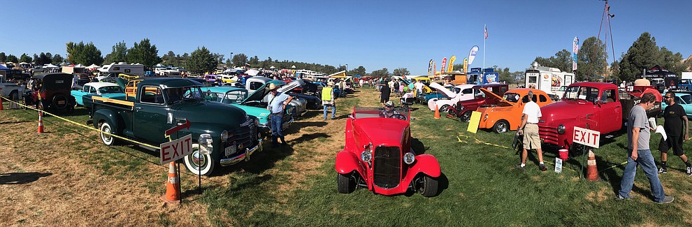 Loads of cars on display as the Prescott Antique Auto Club puts on its 44th annual show Saturday, August 4, 2018 at Watson Lake. The show continues through Sunday, August 5, 2018. (Les Stukenberg/Courier)