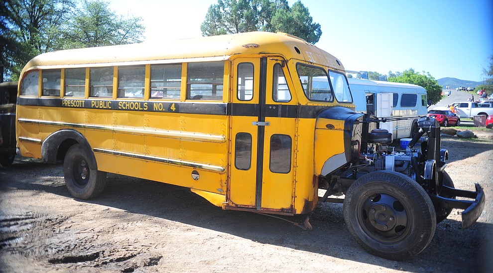 Prescott Public Schools bus #4 is at Watson Lake as the Prescott Antique Auto Club puts on its 44th annual show Saturday, August 4, 2018 at Watson Lake. The show continues through Sunday, August 5, 2018. (Les Stukenberg/Courier)