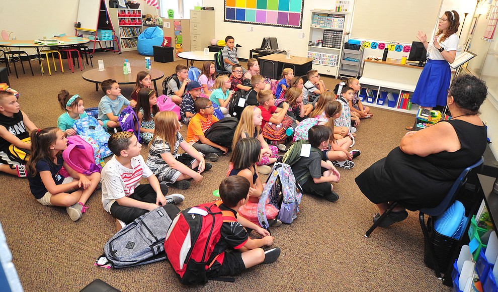 Third graders start the school year on the first day of school at Coyote Springs Elementary in Prescott Valley Monday, August 6, 2018. (Les Stukenberg/Courier)