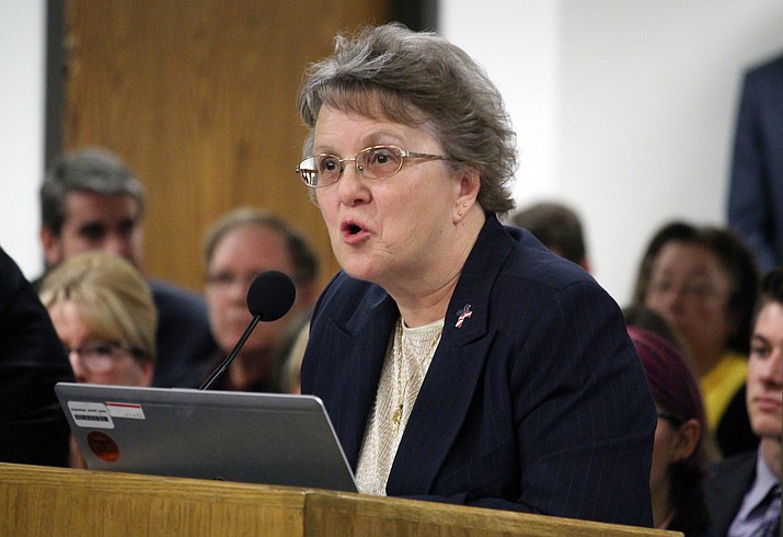 Superintendent of Public Instruction Diane Douglas appears before the Senate Education Committee in Phoenix in 2016. Douglas is running for re-election in a five way republican primary. (AP Photo/Bob Christie)