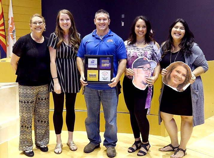 From left are Human Resources Benefits Coordinator and Wellness Team Coordinator Carolyn Griffin, Young Adult Librarian Shelbie Marks, Library Manager and Wellness Team Chair Robert Kieren, Deputy Court Clerk Katelynn Tarrant, and Administrative Supervisor LaToya Muse. (Heidi Dahms Foster, Town of Prescott Valley/Courtesy)